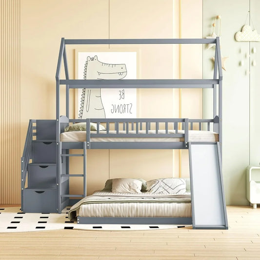 Twin Bunk Bed With Stairs & Slide