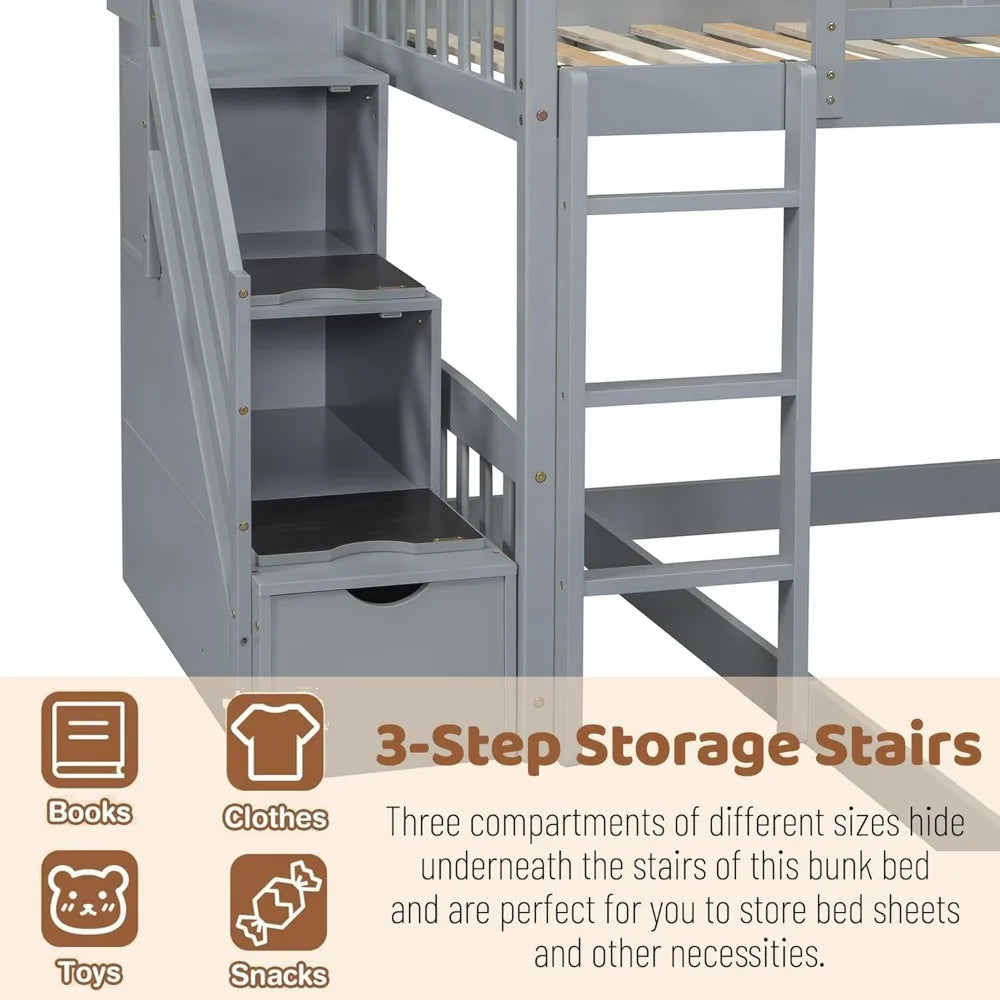 Twin Bunk Bed With Stairs & Slide