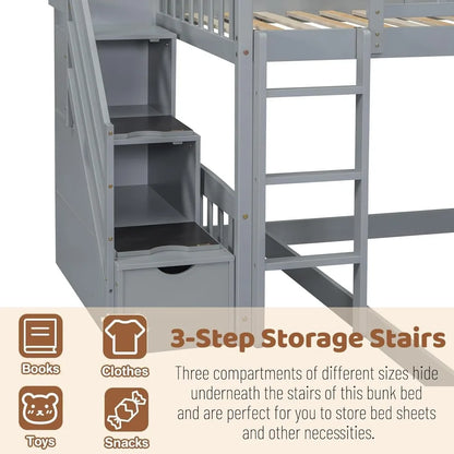 Twin Bunk Bed With Stairs & Slide